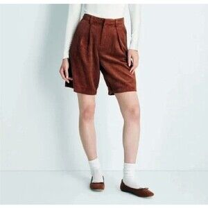 Future Collective Corduroy Bermuda Shorts Womens 6 Brown Pleated High Rise Retro